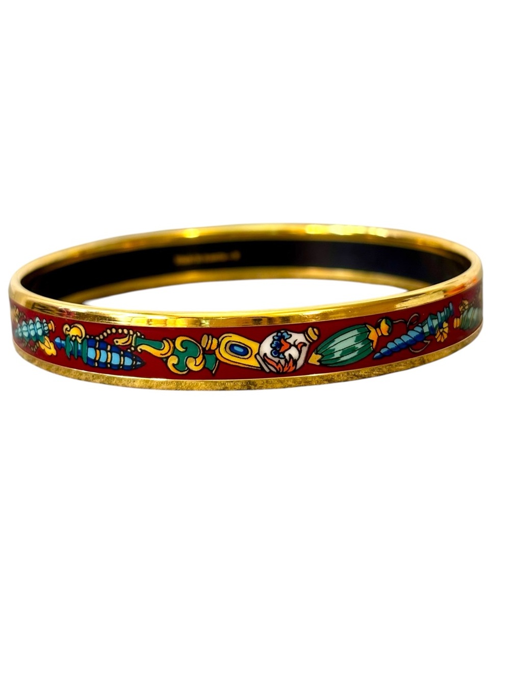 Hermès Qu’Importe le Flacon Enamel Bangle Size 65 Burgundy Gold Bracelet - Picture 2 of 9